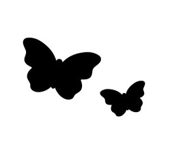 Vector isolated two butterflies big and small colorless black and white outline silhouette shadow shape
