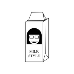 Milk carton with girl face in glasses. 