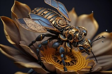 Mechanical bee pollinating mechanical flower
