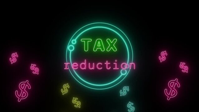 Tax reduction Neon green-pink Fluorescent Text Animation green frame on black background