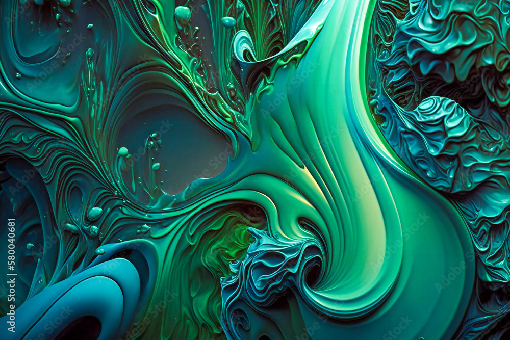 Poster blue and green abstract shapes. created with generative ai technology.