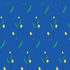 Pattern with yellow flowers on a blue background. background with balloons