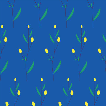 Pattern with yellow flowers on a blue background. background with balloons © Наташа Пономаренко
