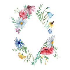 Frame of watercolor wildflowers