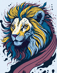 Splash style cartoon lion head. AI generated illustration