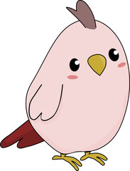 Cute pink red bird cartoon isolated on white background. Colored flat vector illustration.
