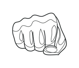 Black and white.
Vector illustration. fist. icon or sign. fingers, hand, wrist. hand gesture. one line flat web icon. shock.
