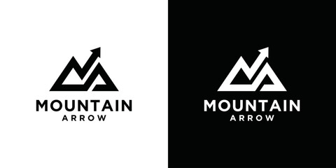 M A or Mountain and financial arrow logo design template. Mountain shape brand, icon, badge or label. Vector