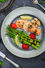 Baked salmon and green asparagu