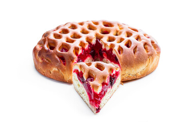 Delicious fresh cherry pie isolated on white