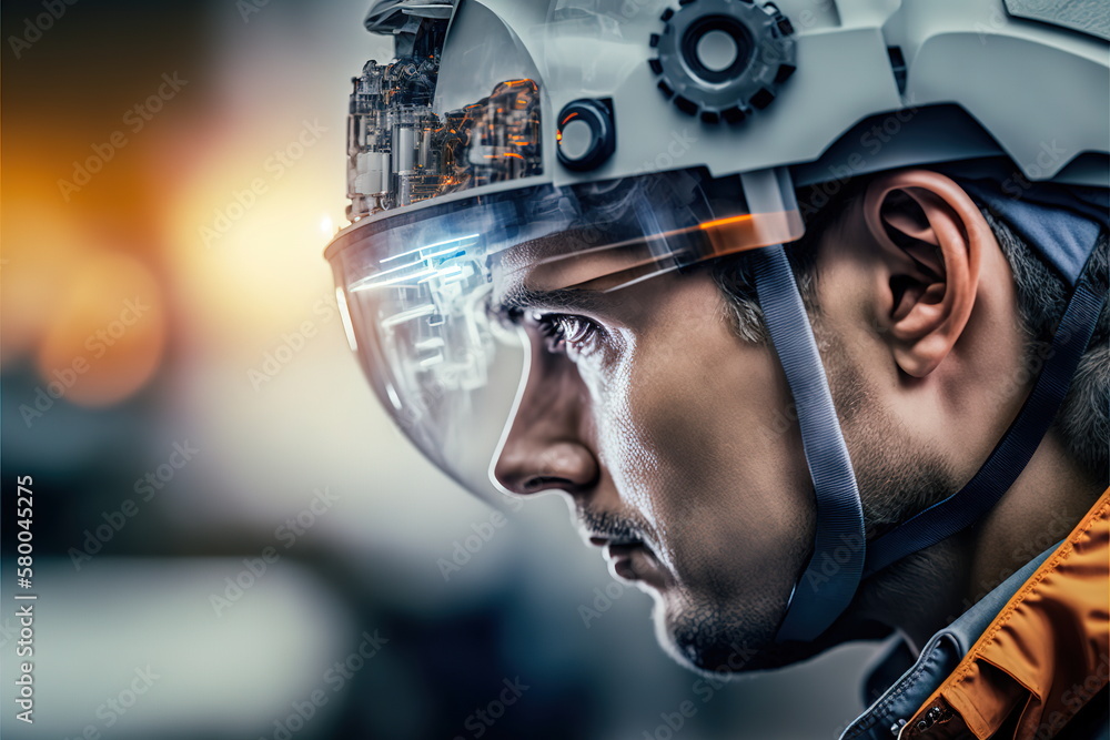Poster technological engineer portrait ensuring high-quality and precise production quota on factory assemb