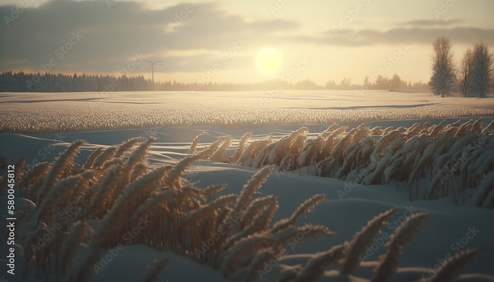 Poster a snow-covered wheat field.generative ai