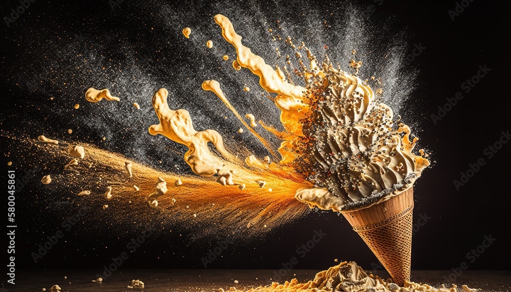 Poster Ice cream in a cone.Generative AI