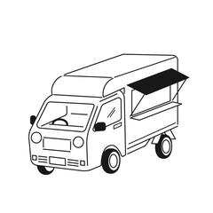 フードトラック　キッチンカーのイラスト　線画　ブラック