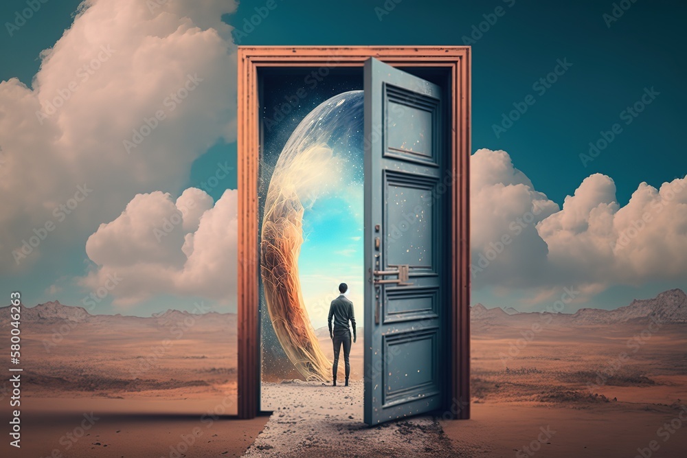 Aufkleber the desert and the open door for man to another world. generative ai