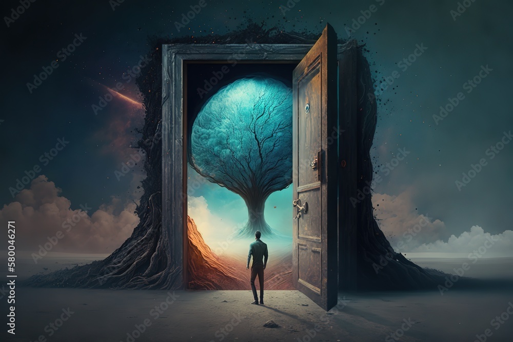 Aufkleber the desert and the open door for man to another world. generative ai