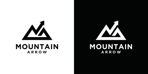 M A or Mountain and financial arrow logo design template. Mountain shape brand, icon, badge or label. Vector