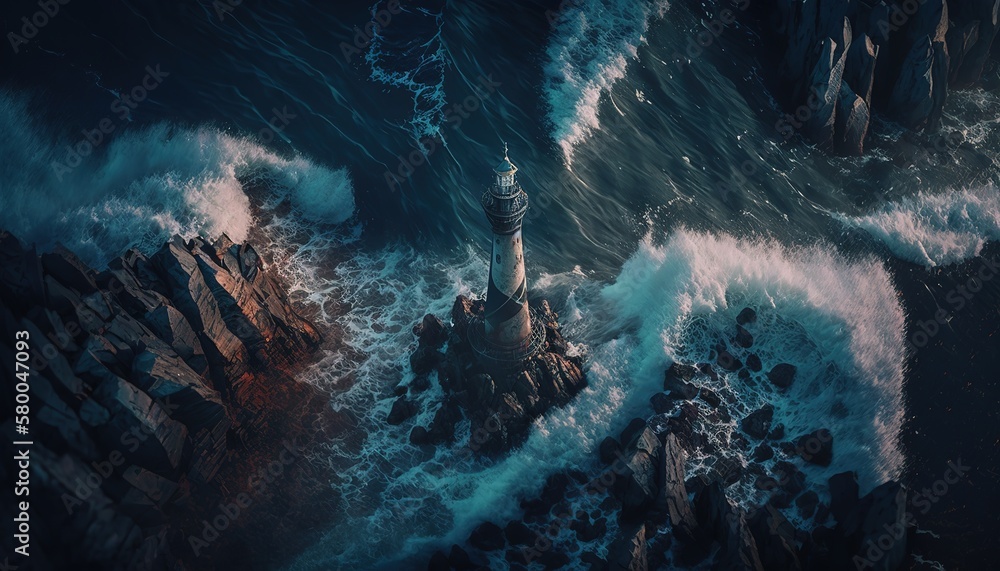 Poster Lighthouse in the sea.Generative AI