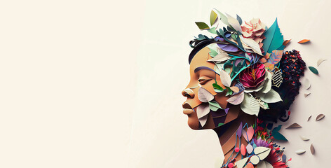 Paper cut art , Woman of different flower and plants. Generated AI 