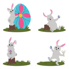 Easter bunny set. Vector illustration of cartoon rabbit