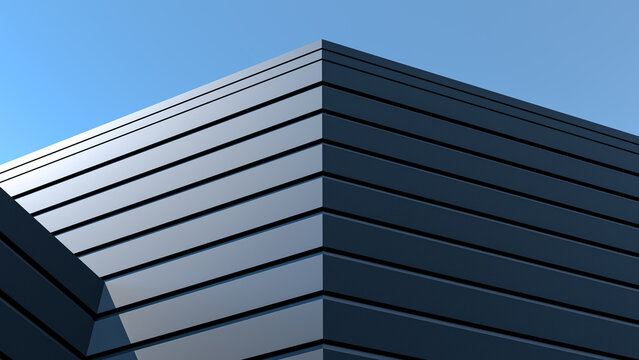 Modern building architecture and blue sky. Building design, walls. 3D render.