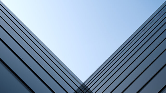 Corner building design. Architectural structure against the sky.Building with a reflective surface. 3D render.
