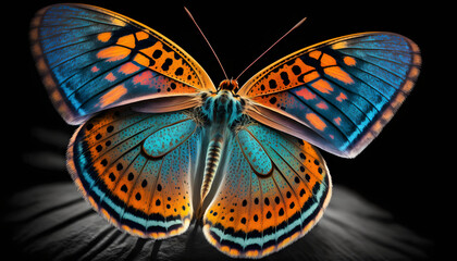 Fototapeta na wymiar butterfly flying, isolated black background, generative ai