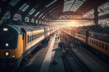 Fototapeta premium Urban Transportation: Train in Busy Station with People - Series