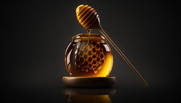 honey, isolated black background, generative ai