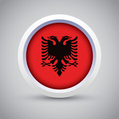 Albania Flag Glossy Button on Gray Background. Vector Round Flat Icon