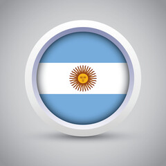 Argentina Flag Glossy Button on Gray Background. Vector Round Flat Icon