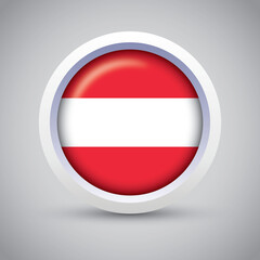 Austria Flag Glossy Button on Gray Background. Vector Round Flat Icon