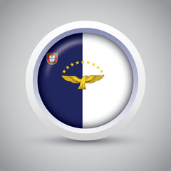 Azores Flag Glossy Button on Gray Background. Vector Round Flat Icon