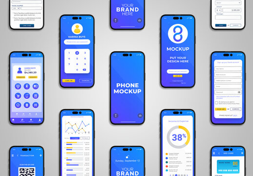 Phone Mockup Set Screens Ui Ux Top View