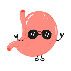 Cute funny stomach waving hand character. Vector hand drawn cartoon kawaii character illustration icon. Isolated on white background. Stomach character concept