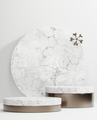 White granite Roman podium  white for cosmetic product on background granite white.