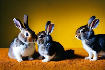 two rabbits on a white background generative AI