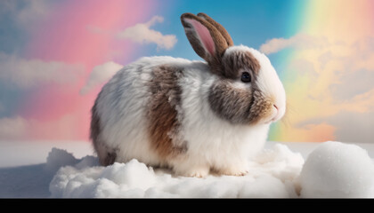 white rabbit on a blue background generative AI
