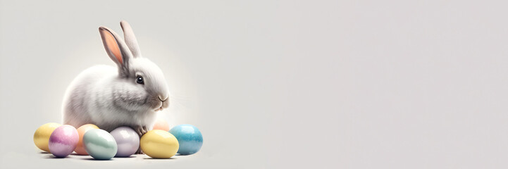 Easter eggs with a rabbit on a gray background.