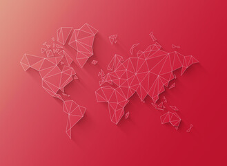 World map shape made of polygons. 3D illustration on a pink background © daboost
