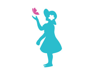 A Girl Playing with Butterfly visualized with Silhouette Style