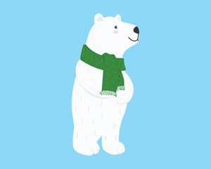 Cute Polar Bear Wearing Green Scarf Illustration visualized with Cartoon Style