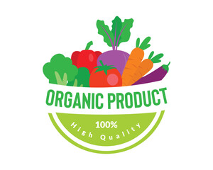 High Quality and Healthy Organic Product Tag or Sticker visualized with Simple Illustration