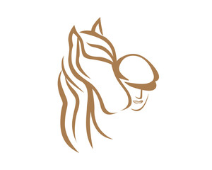 Horse and Horse Groomer or Equestrian Illustration with Sihouette Style