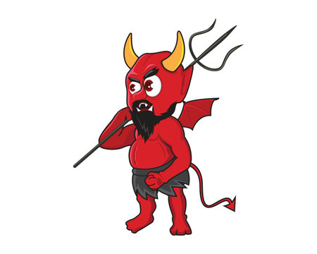 Devil Holding Trident Illustration visualized with Cartoon Style