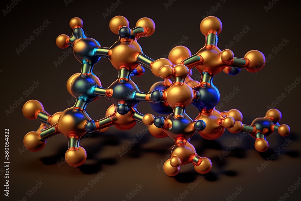 Poster close-up of a molecule's atomic bonds in a three-dimensional representation of the chemical structur