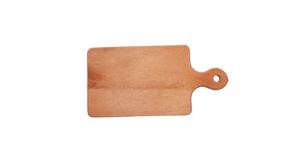 wooden cutting board on transparent white background