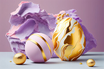 A gold and white egg decoration with gold and white paint. Generative ai