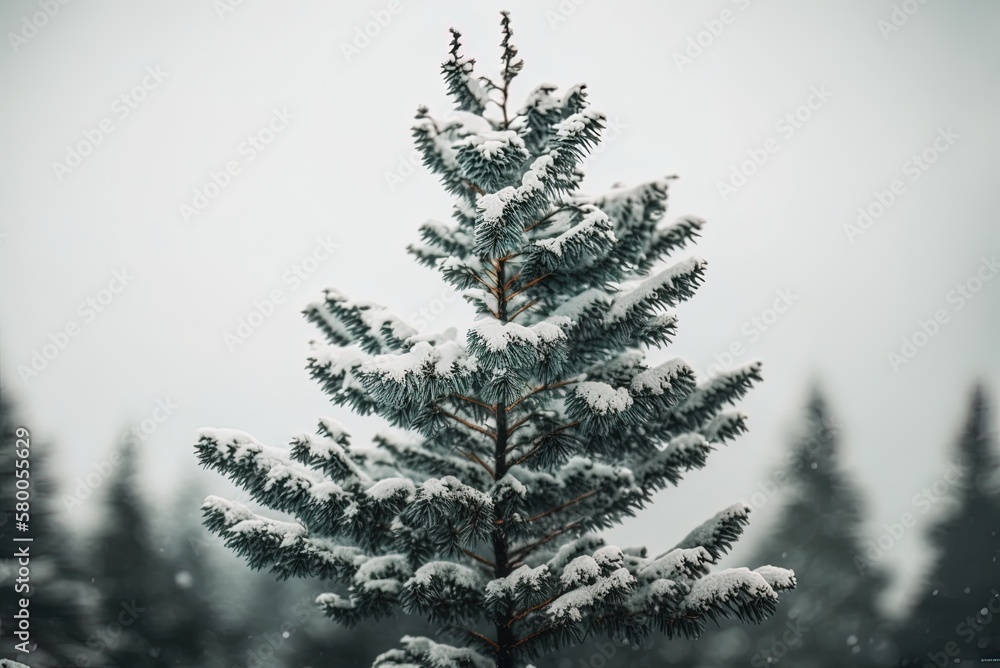 Poster cloudy day, vertical view of a white fir generative ai