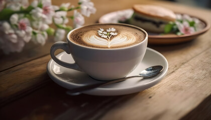 Obraz na płótnie Canvas cup of coffee with cinnamon closeup -Ai Generative 